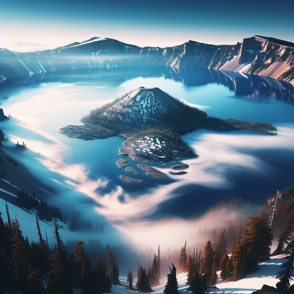 Crater Lake in Crater Lake National Park, Oregon, stunningly clear and blue